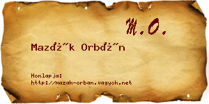Mazák Orbán névjegykártya